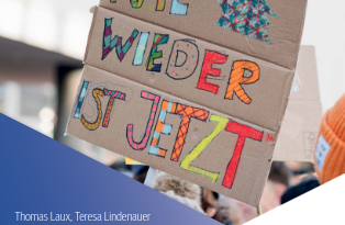 Titelbild Studie: Plakat auf dem steht: Nie wieder ist jetzt. Unterhalb davon Titel der Studie: Engagiert und gefährdet.