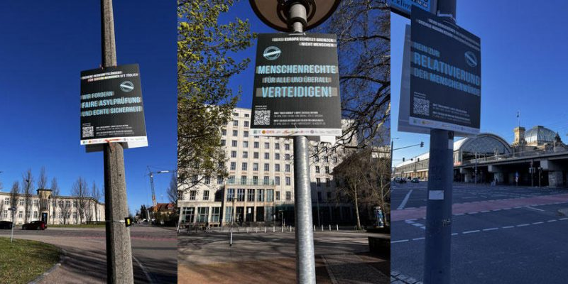 Plakatkampagne zur EU-GEAS-Reform: "Wir werden weiter arbeiten und hinschauen."